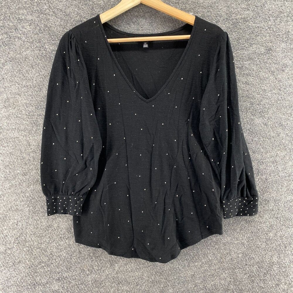 Lucky Brand Blouse Women S Small Black Polka Dot V-Neck Long Sleeve Casual